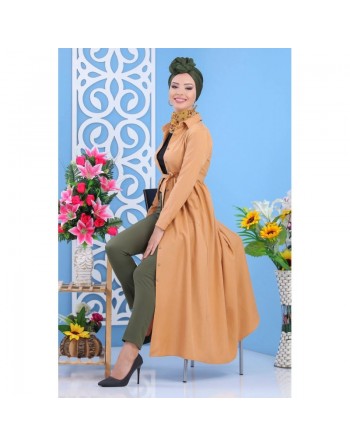 Robe longue élégante avec boutons tout au long pour femme - Couleur Caramel 