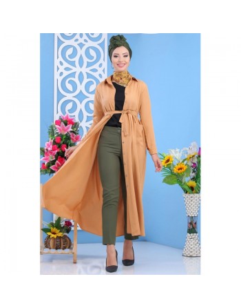 Robe longue élégante avec boutons tout au long pour femme - Couleur Caramel 