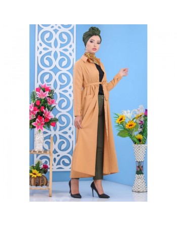 Robe longue élégante avec boutons tout au long pour femme - Couleur Caramel 