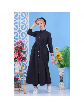 Belle robe longue mastour boutonnée pour femme - Couleur Noir 
