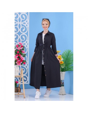 Belle robe longue mastour boutonnée pour femme - Couleur Noir 