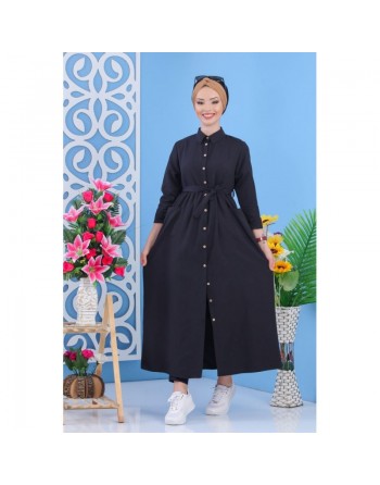 Belle robe longue mastour boutonnée pour femme - Couleur Noir 
