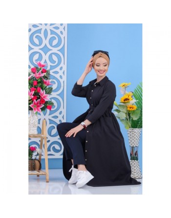 Belle robe longue mastour boutonnée pour femme - Couleur Noir 
