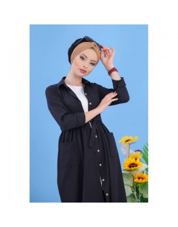 Belle robe longue mastour boutonnée pour femme - Couleur Noir 