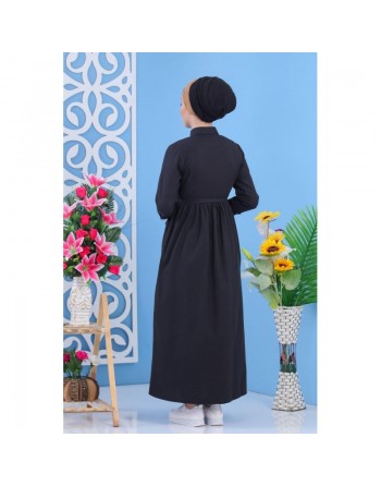Belle robe longue mastour boutonnée pour femme - Couleur Noir 