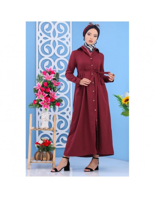 Robe longue boutonnée chic pour femme - Couleur Bordeaux Robe longue boutonnée chic pour femme - Couleur Bordeaux