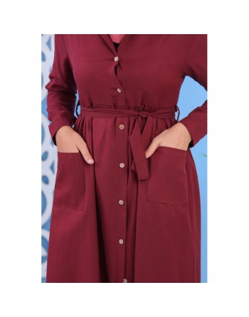 Robe longue boutonnée chic pour femme - Couleur Bordeaux 