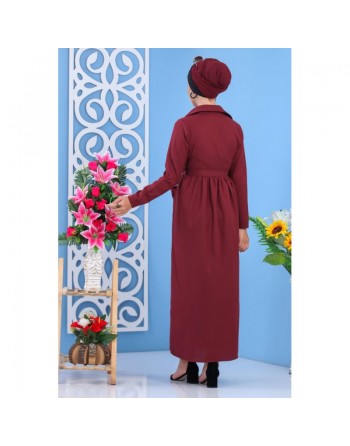 Robe longue boutonnée chic pour femme - Couleur Bordeaux 