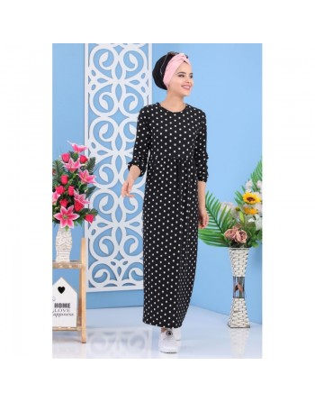 Robe pas cher à pois pour femme - Couleur noir (Grandes tailles disponibles) 