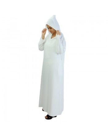 Robe blanche manches longues avec capuche et poches - Idéale pour Hajj et Omra (pèlerinage à La Mecque) 