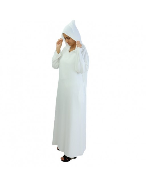 Robe blanche manches longues avec capuche et poches - Idéale pour Hajj et Omra (pèlerinage à La Mecque) Robe blanche manches longues avec capuche et poches - Idéale pour Hajj et Omra (pèlerinage à La Mecque)