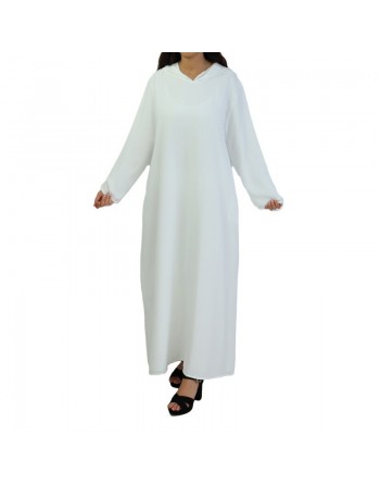 Robe blanche manches longues avec capuche et poches - Idéale pour Hajj et Omra (pèlerinage à La Mecque) 