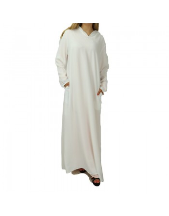 Robe Blanche manches longues avec capuche et poches (grande taille disponible) 
