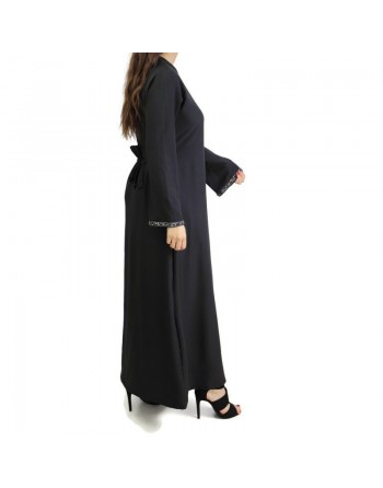 Robe longue avec ceinture et strass - Noir ou taupe 