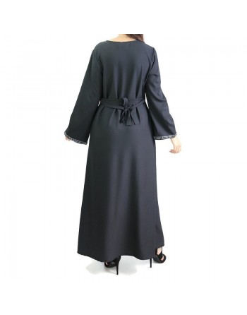 Robe longue avec ceinture et strass - Noir ou taupe 