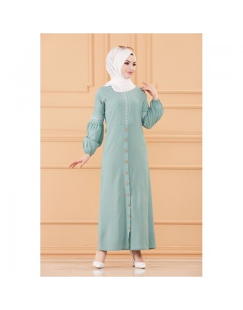 Robe longue brodée pour femme musulmane (Abaya Hijab classique) - Couleur menthe 