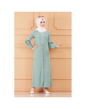 Robe longue brodée pour femme musulmane (Abaya Hijab classique) - Couleur menthe 