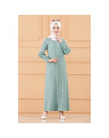 Robe longue brodée pour femme musulmane (Abaya Hijab classique) - Couleur menthe 
