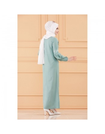 Robe longue brodée pour femme musulmane (Abaya Hijab classique) - Couleur menthe 
