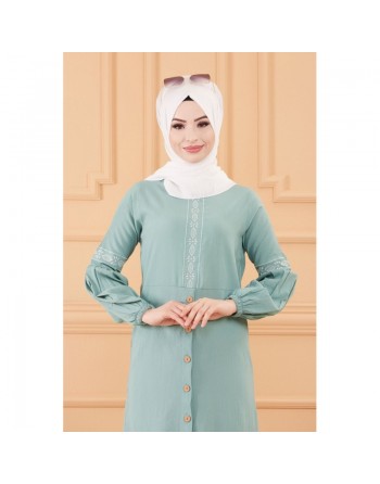 Robe longue brodée pour femme musulmane (Abaya Hijab classique) - Couleur menthe 