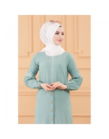 Robe longue brodée pour femme musulmane (Abaya Hijab classique) - Couleur menthe 