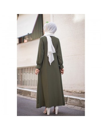 Robe longue bordée d’un volant pour femme (Vêtement style habillé pour hijab) - Couleur kaki 