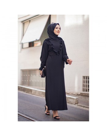 Robe longue habillée à volants (Vêtement style chic pour femme voilée) - Couleur noir 