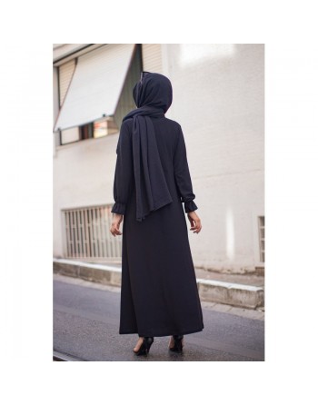 Robe longue habillée à volants (Vêtement style chic pour femme voilée) - Couleur noir 