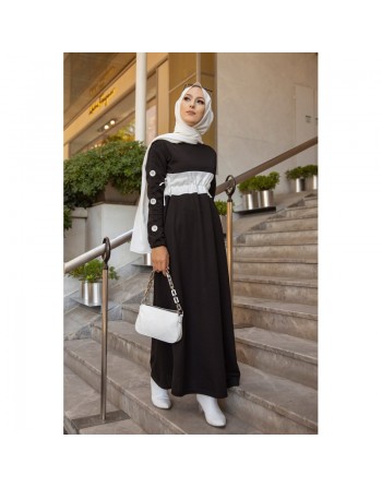 Robe longue casual (Mode pudique - Modest Fashion) - Couleur Noir et blanc 