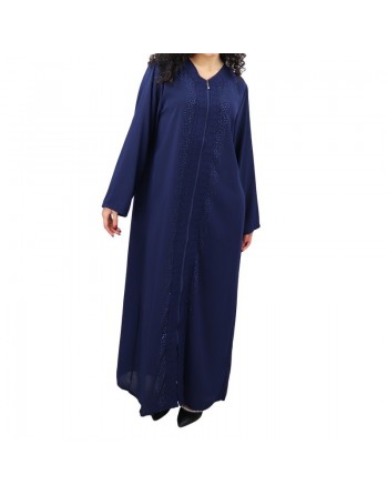 Robe / Abaya Longue à ouverture zip avec broderies et strass pour femme - ( Plusieurs couleurs disponibles) 