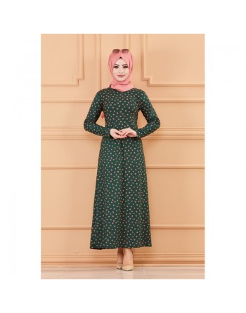 Robe à pois rose pour femme (Vêtements toutes saisons pour hijab) - Couleur vert émeraude 