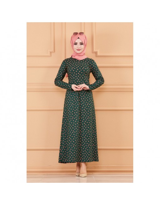 Robe à pois rose pour femme (Vêtements toutes saisons pour hijab) - Couleur vert émeraude Robe à pois rose pour femme (Vêtements toutes saisons pour hijab) - Couleur vert émeraude