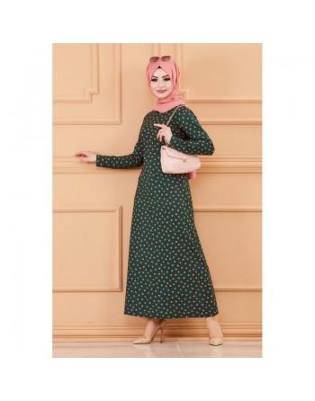 Robe à pois rose pour femme (Vêtements toutes saisons pour hijab) - Couleur vert émeraude 
