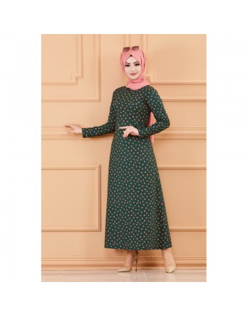Robe à pois rose pour femme (Vêtements toutes saisons pour hijab) - Couleur vert émeraude 