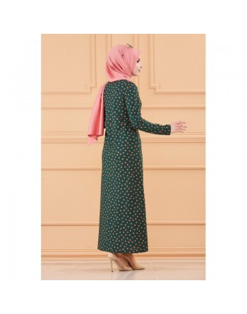 Robe à pois rose pour femme (Vêtements toutes saisons pour hijab) - Couleur vert émeraude 