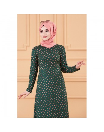 Robe à pois rose pour femme (Vêtements toutes saisons pour hijab) - Couleur vert émeraude 