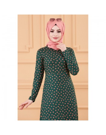 Robe à pois rose pour femme (Vêtements toutes saisons pour hijab) - Couleur vert émeraude 