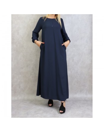 Robe basique longue ample de couleur bleu marine - Marque Amelis Paris pour femme 