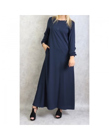Robe basique longue ample de couleur bleu marine - Marque Amelis Paris pour femme 