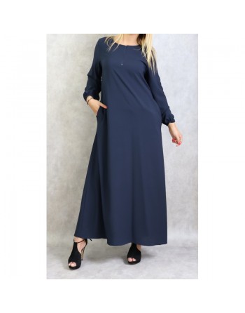 Robe basique longue ample de couleur bleu marine - Marque Amelis Paris pour femme 