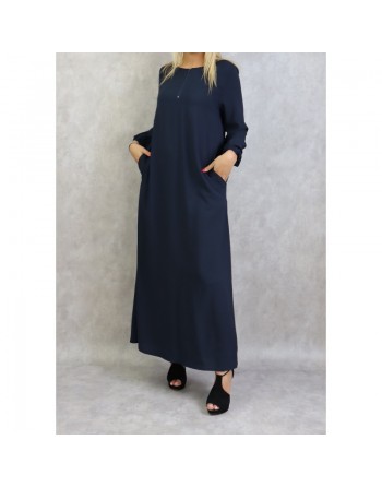 Robe basique longue ample de couleur bleu marine - Marque Amelis Paris pour femme 