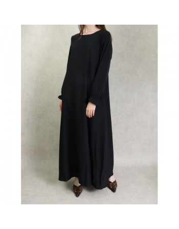 Robe Abaya longue et ample pour femme - Manches à froufrou - Couleur noir 