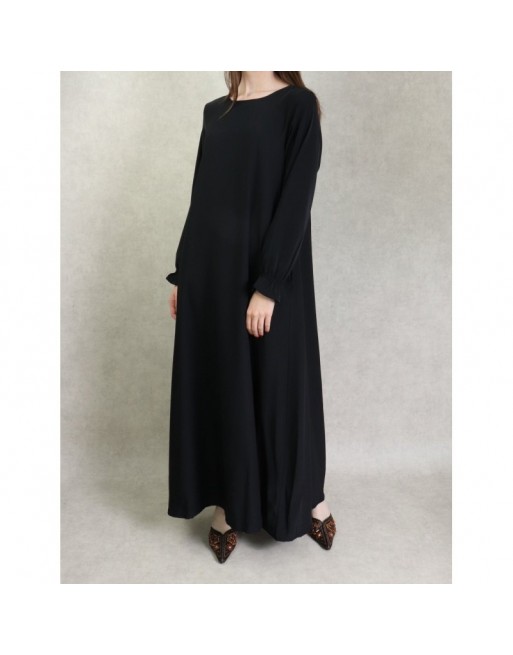 Robe Abaya longue et ample pour femme - Manches à froufrou - Couleur noir Robe Abaya longue et ample pour femme - Manches à froufrou - Couleur noir