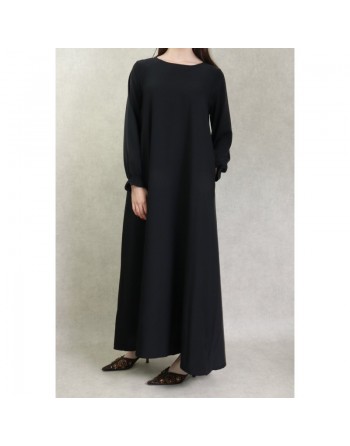 Robe Abaya longue et ample pour femme - Manches à froufrou - Couleur noir 