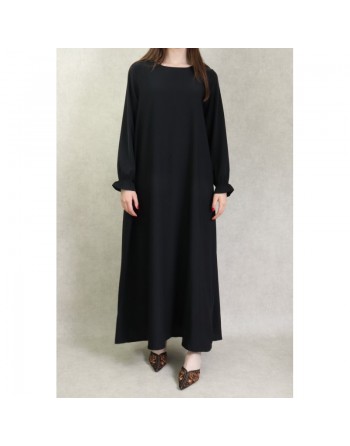 Robe Abaya longue et ample pour femme - Manches à froufrou - Couleur noir 