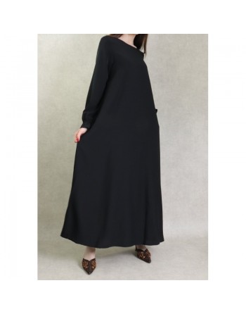 Robe Abaya longue et ample pour femme - Manches à froufrou - Couleur noir 