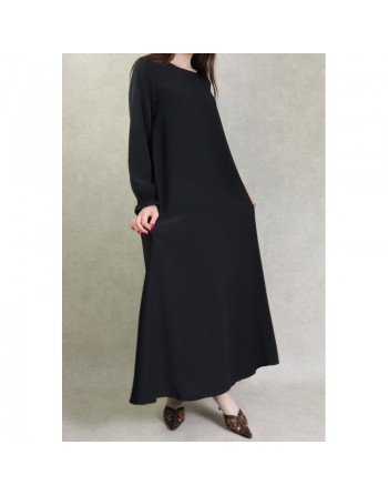 Robe Abaya longue et ample pour femme - Manches à froufrou - Couleur noir 