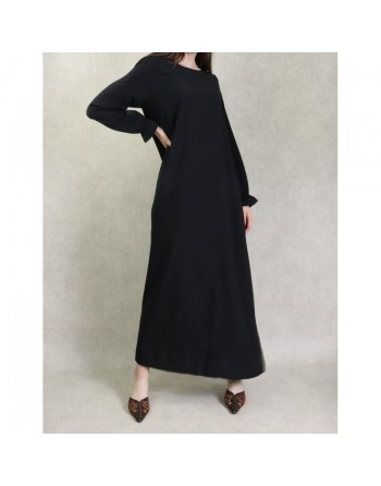 Robe Abaya longue et ample pour femme - Manches à froufrou - Couleur noir 