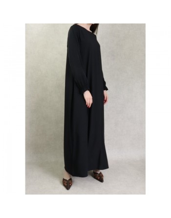 Robe Abaya longue et ample pour femme - Manches à froufrou - Couleur noir 
