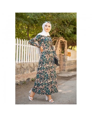 Belle robe longue fleurie évasée (Prêt-à-porter Hijab tendance pour femme voilée) 